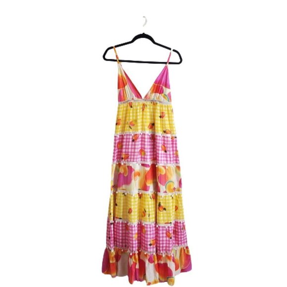 Farm Rio Mixed Picnic Cashew Tiered Maxi Dress - Picture 1 of 10